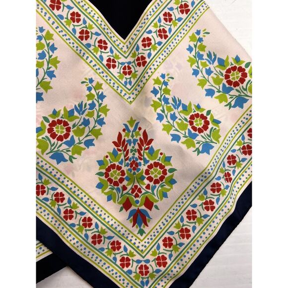 Floral Blue 27" Square Scarf Boho Cottagecore Neck Head Vintage Fashion Paisley - Picture 2 of 4